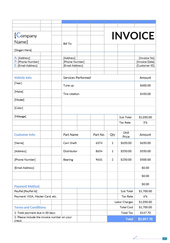 Download Auto Repair Estimate Invoice Template Photoshop template